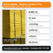 Tablero tricapa 3-Ply 1970x500x27 mm para encofrado