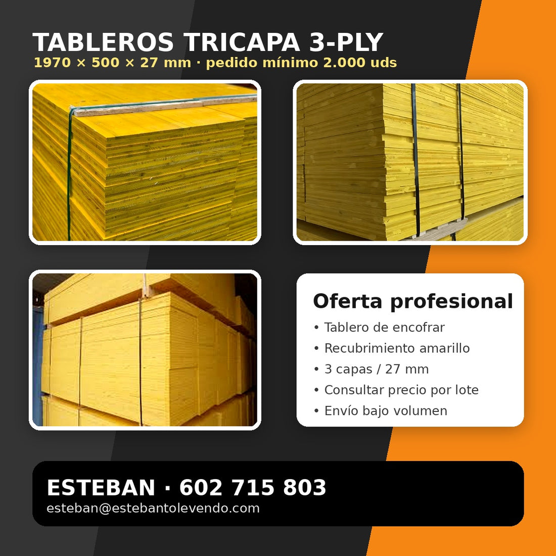 Tablero tricapa 3-Ply 1970x500x27 mm para encofrado