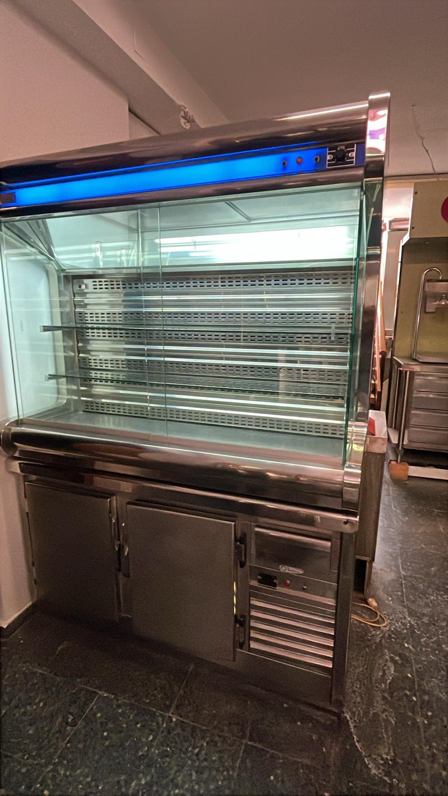 Expositor Mural Refrigerado Abierto LED Azul 4 Baldas + Mueble Bajo – Segunda Mano